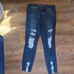 American Eagle Outfitters Women's Ripped Dark Blue Skinny Jeans